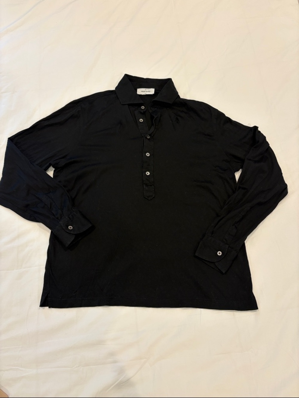 Gran Sasso Black Long-Sleeve Polo Shirt